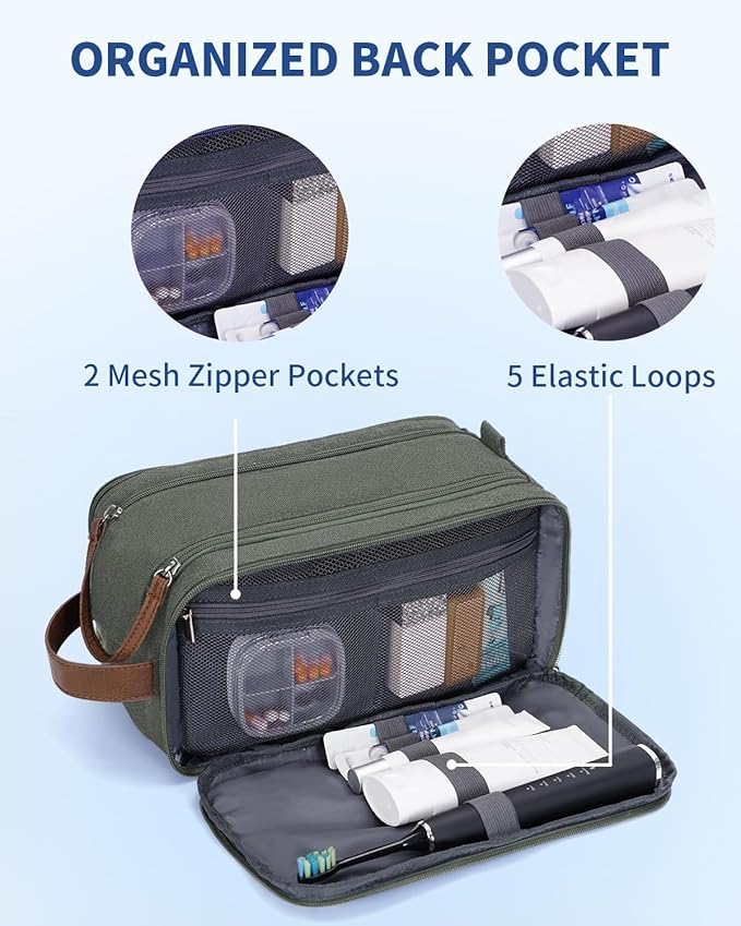 WANDF Toiletry Bag for Men Travel Toiletry Organizer Canvas and Leather Dopp