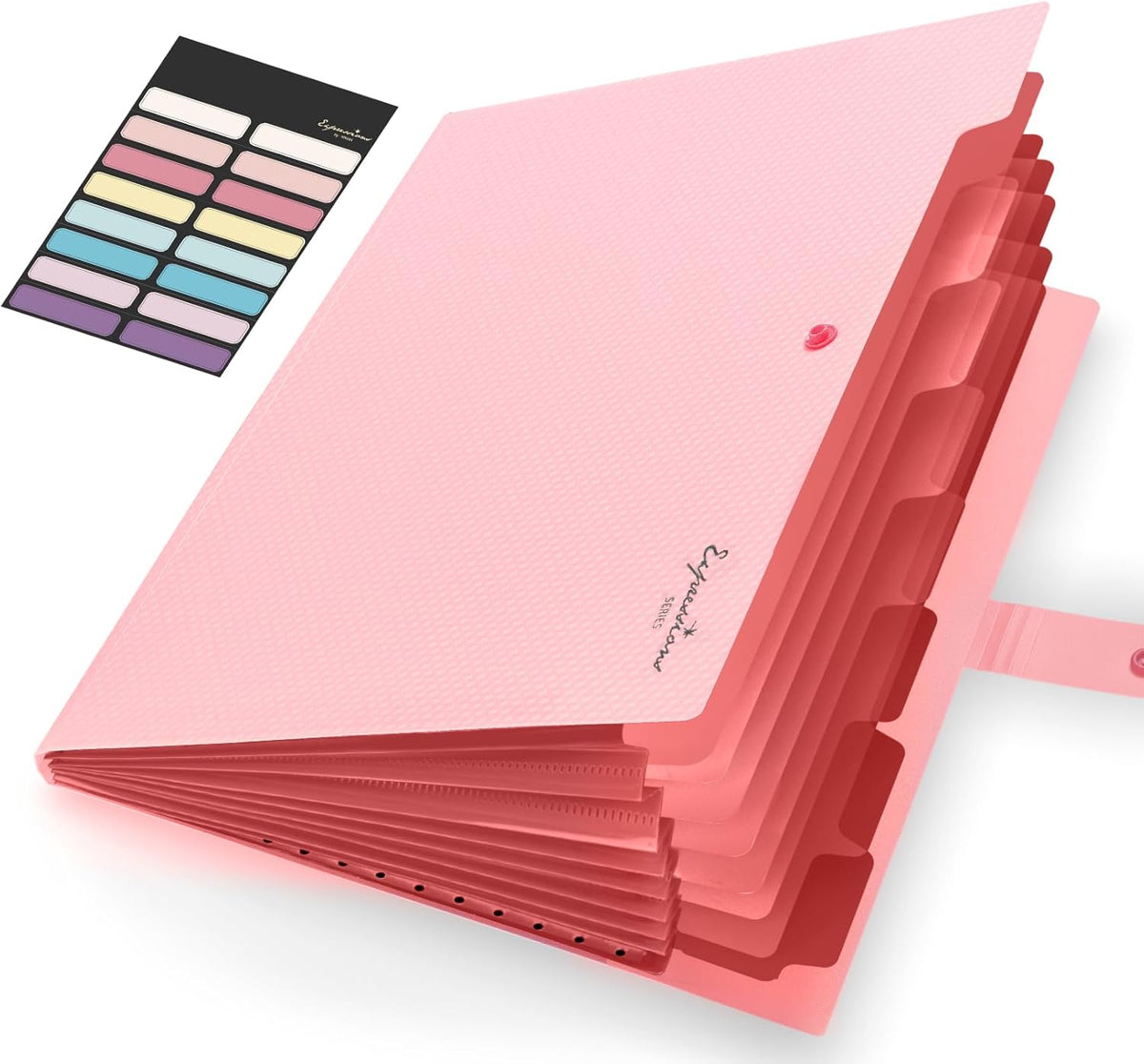 Sooez Accordion File Organizer, 8 Pocket Expanding File Folder with Labels, Letter Size Folders for Documents, Portable Paper Bill Receipt Organizer for Home School Office Supplies, Pink