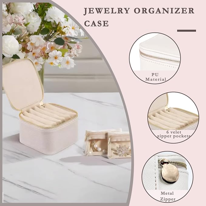 Jewelry Box Organizer for Women, Small Jewelry Travel Case, Leather Travel