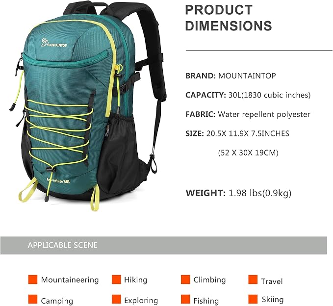 MOUNTAINTOP Hiking Backpack, 30L Camping Backpack, Men Women Hiking Daypack