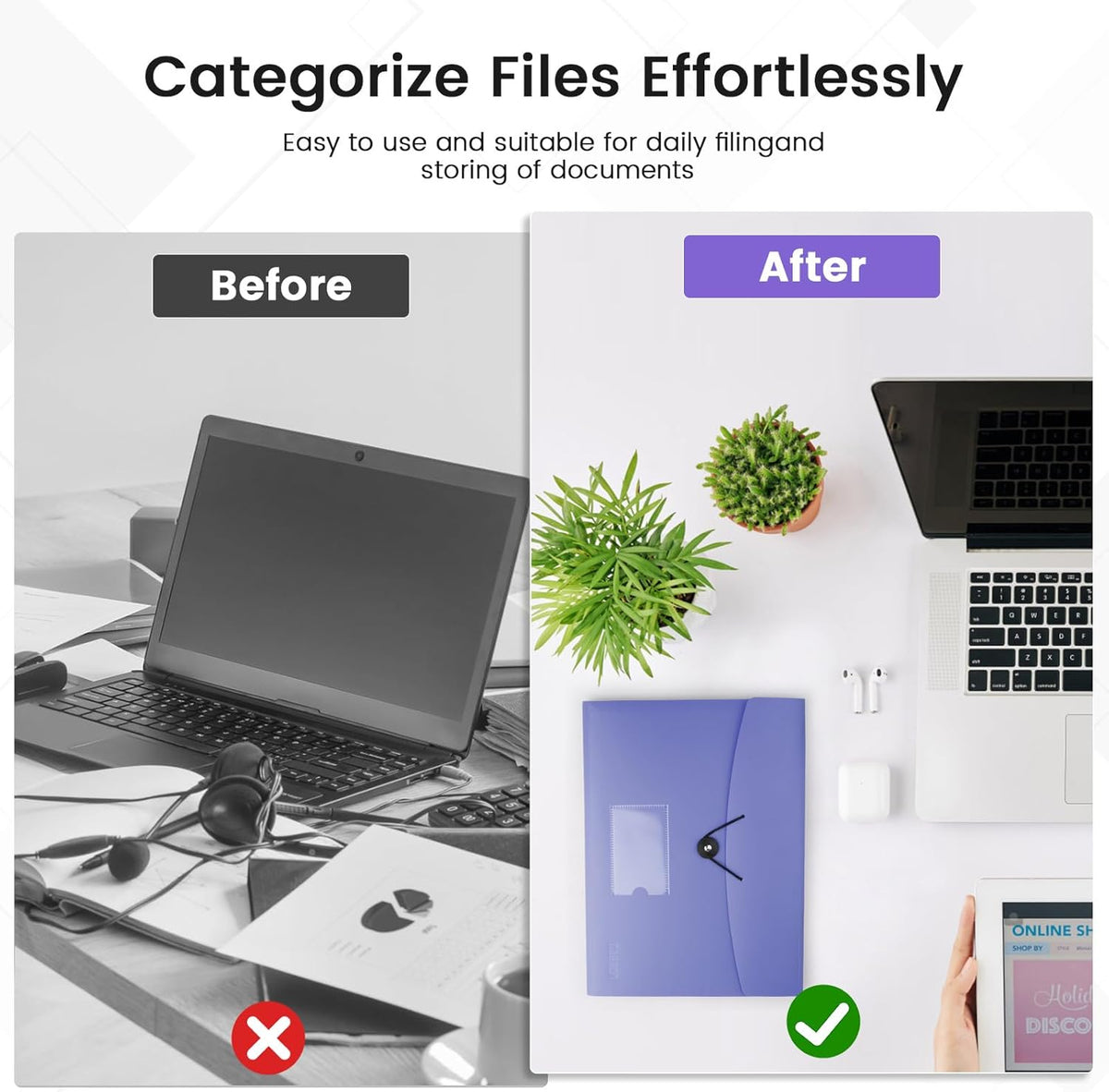 13 Pocket Expanding File Folder Accordian File Organizer, A4 Letter Size Paper Document Receipt Holder for School Office Supplies, Purple Blue
