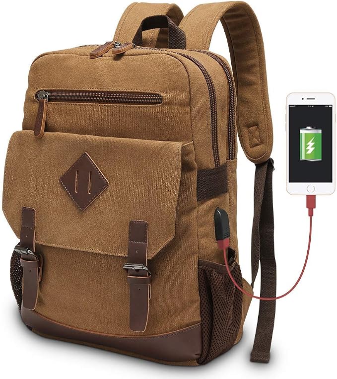 Canvas Backpack for Men Women, Vintage Rucksack Fits Most 15.6 Inch Laptop