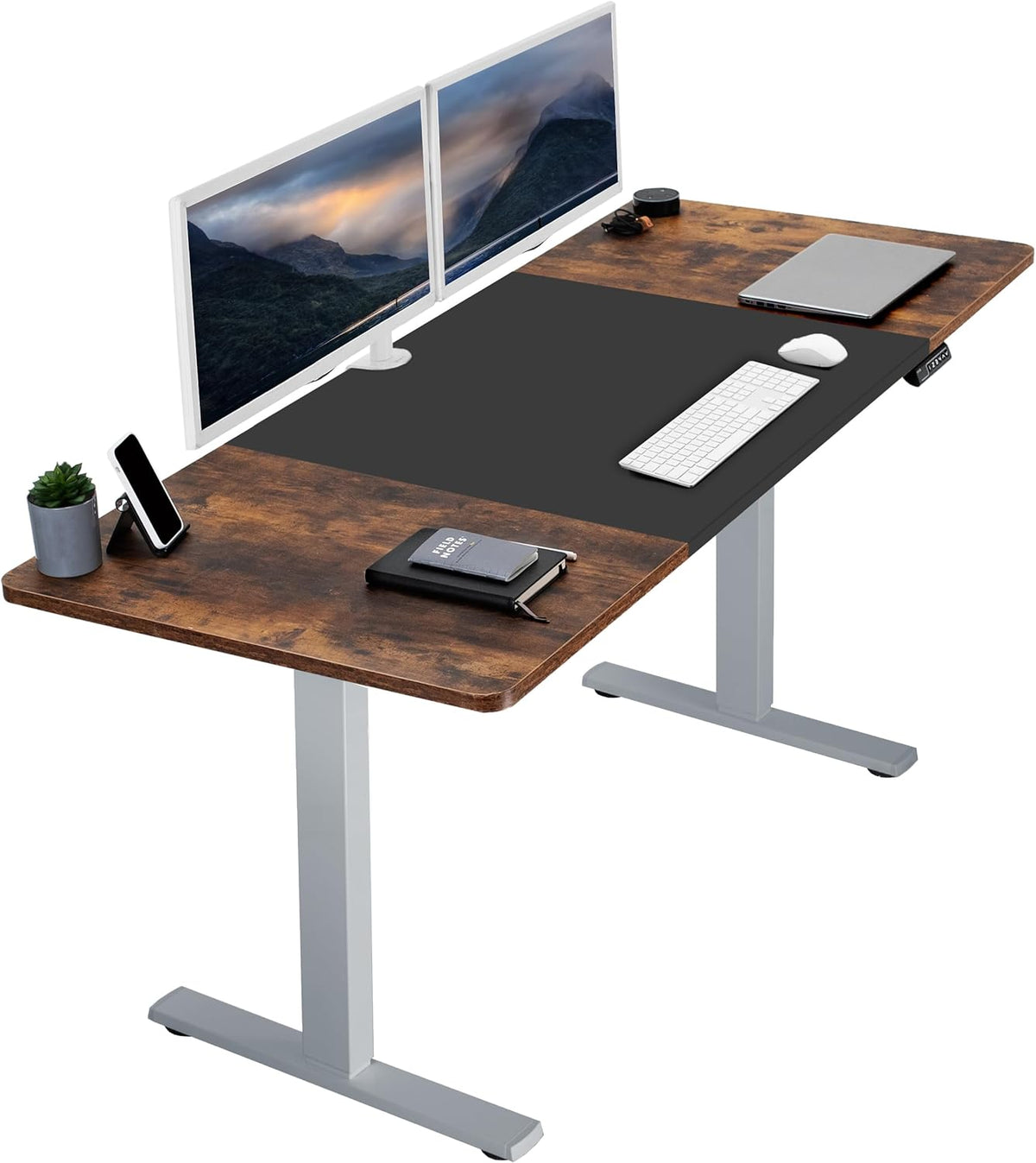 VIVO Electric 71 x 30 in Rustic Standing Desk, Memory Height Adjustment, 1B Series, Black and Vintage Brown Top, Gray Frame, DESK-KIT-1G7BN
