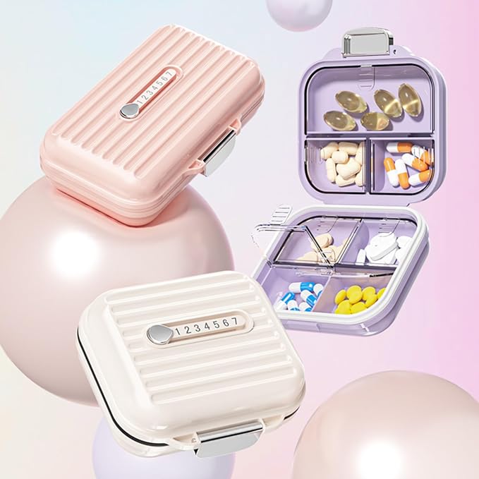 Travel Pill Organizer Box with Medicine Labels, 7 Compartments Portable Pill
