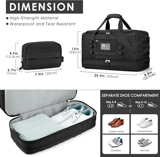 ETRONIK Travel Bag for Men Women, Gym Bag & Tactical Duffle Bags for Travel