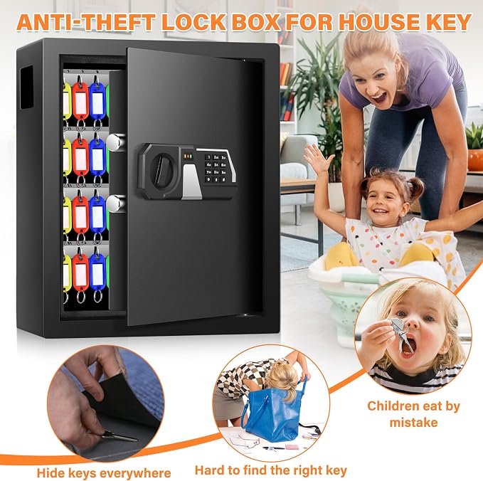 71 Keys Fireproof Key Lock Box, Anti-Theft Key Box Wall Mount
