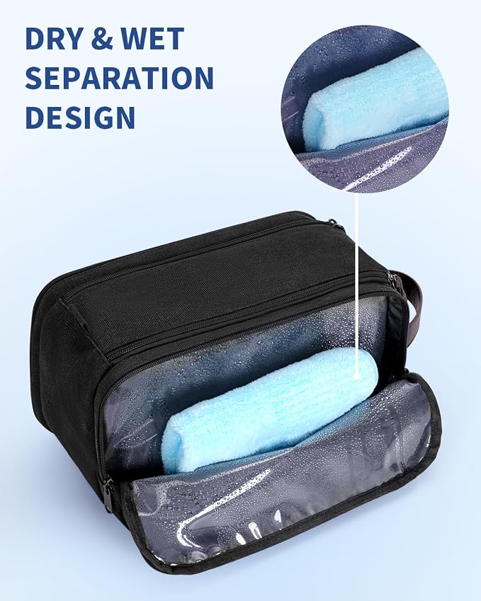 WANDF Toiletry Bag for Men Travel Toiletry Organizer Canvas and Leather Dopp