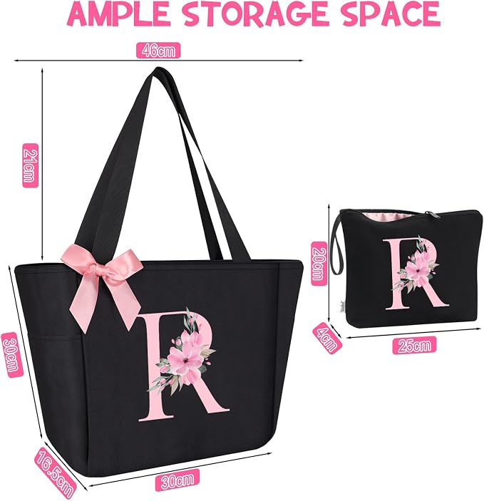 Vavabox Tote Bag, A-Z Initial Monogrammed Waterproof Tote Bag, Bridesmaid Gifts