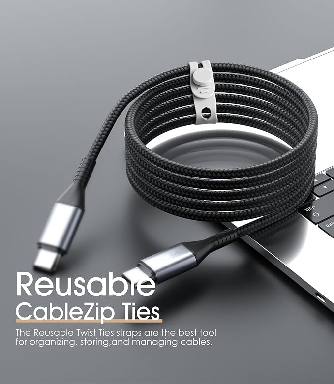 20Pcs Nearockle Silicone Cable Ties, 5.12 Inch Adjustable Cord Organizer