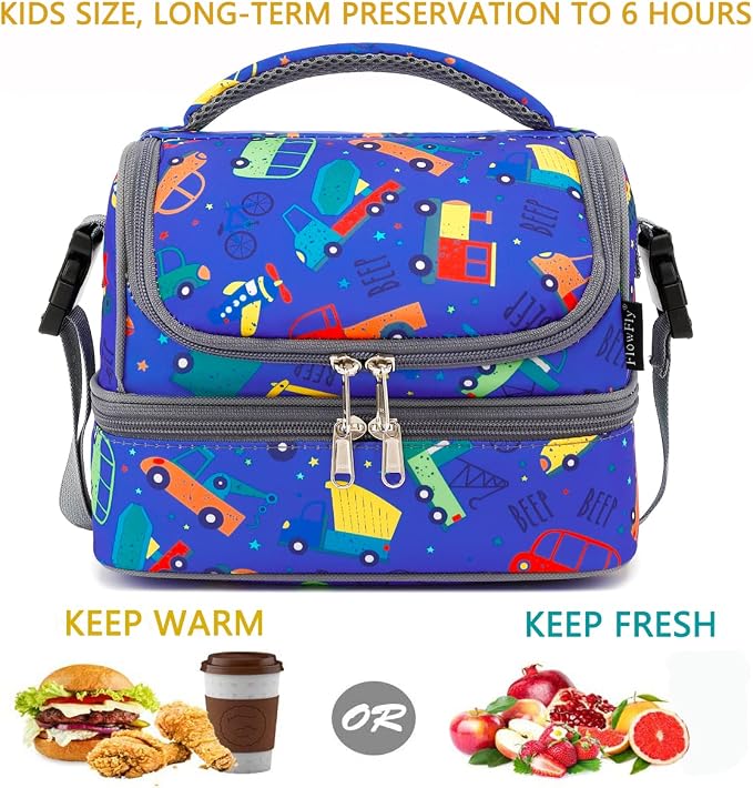 FlowFly Kids Double Decker Cooler Insulated Lunch Bag Large Tote