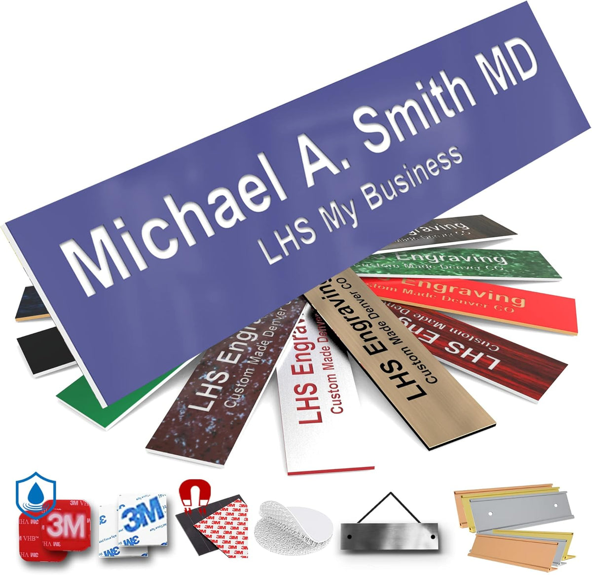 Engraved Name Plates for Door Sign Personalized Purple Plastic Plaque with White Letters - Made in USA 2x6 B13