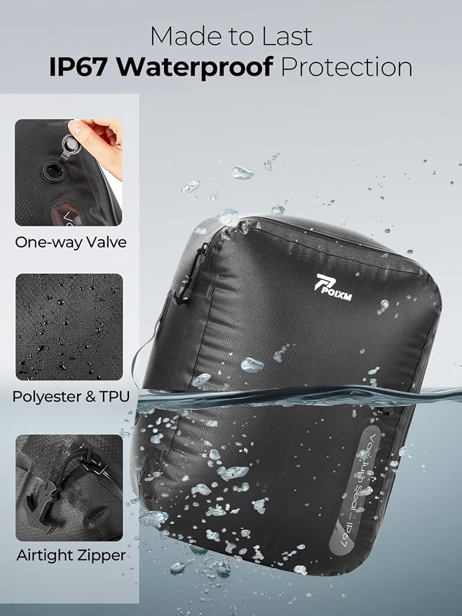 Vacuum Bags for Travel, 180° Open Zipper, IP67 Waterproof, Reusable Space Saver