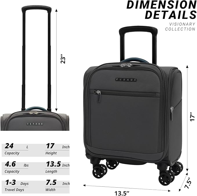 Verage Under Seat Luggage with Wheels, Softside Small Suitcase Spinner Carry On