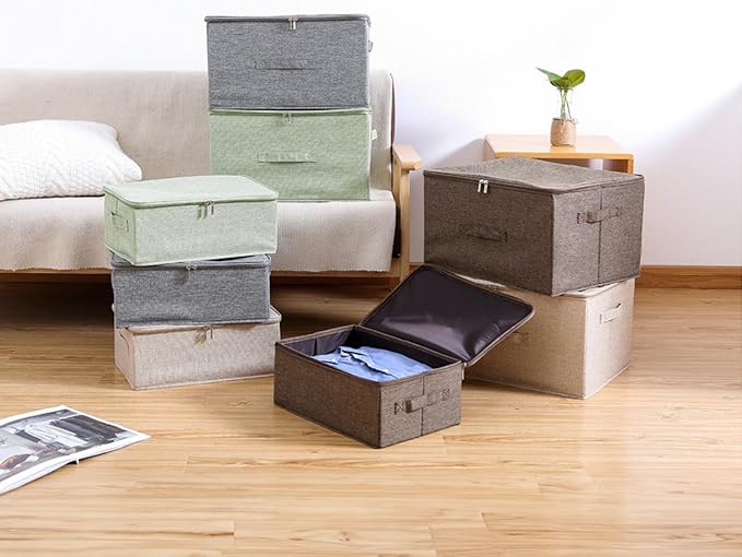ANMINY Storage Bins with Zipper Lids 13 Qt Lidded Fabric Storage Boxes Baskets