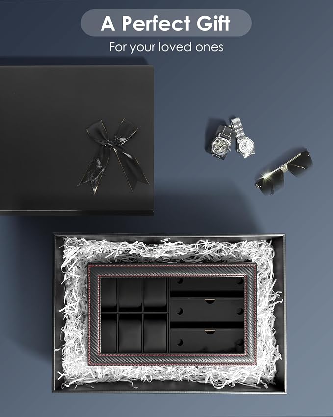 Watch Jewelry Box Organizer, 6-Slot 2-Layer Watch Case and Sunglasses Storage