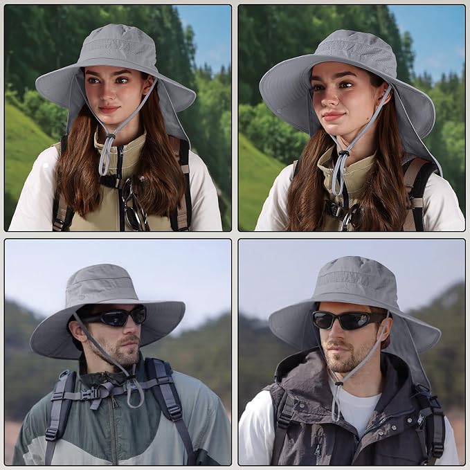 Sun Hats for Men Women, UPF50+ Protection Safari Hat, Wide Brim Fishing Hat