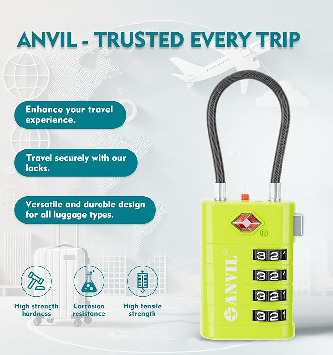 ANVIL 4 Digit Luggage Locks, TSA Locks