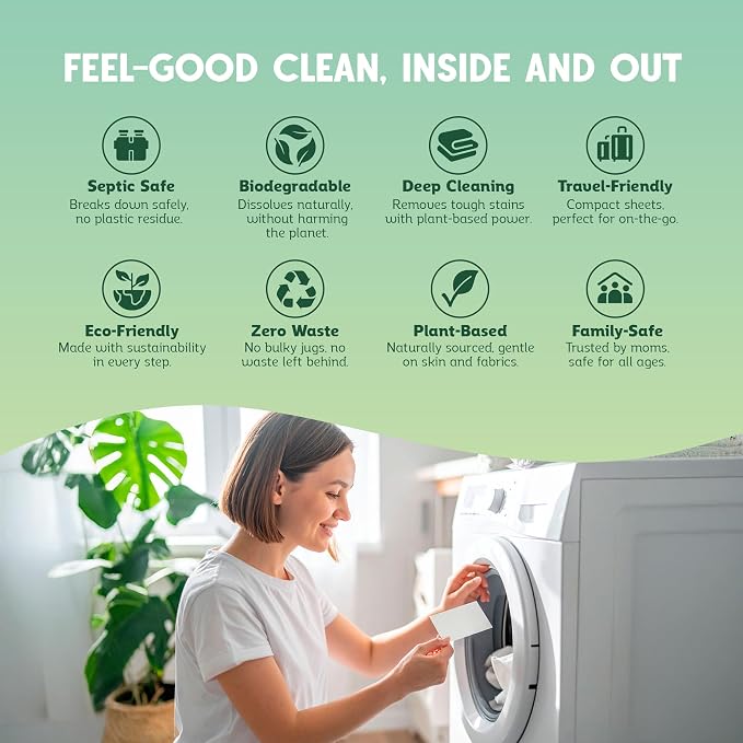QLEAN Laundry Detergent Sheets – Travel Laundry Detergent Sheets, Eco-Friendly