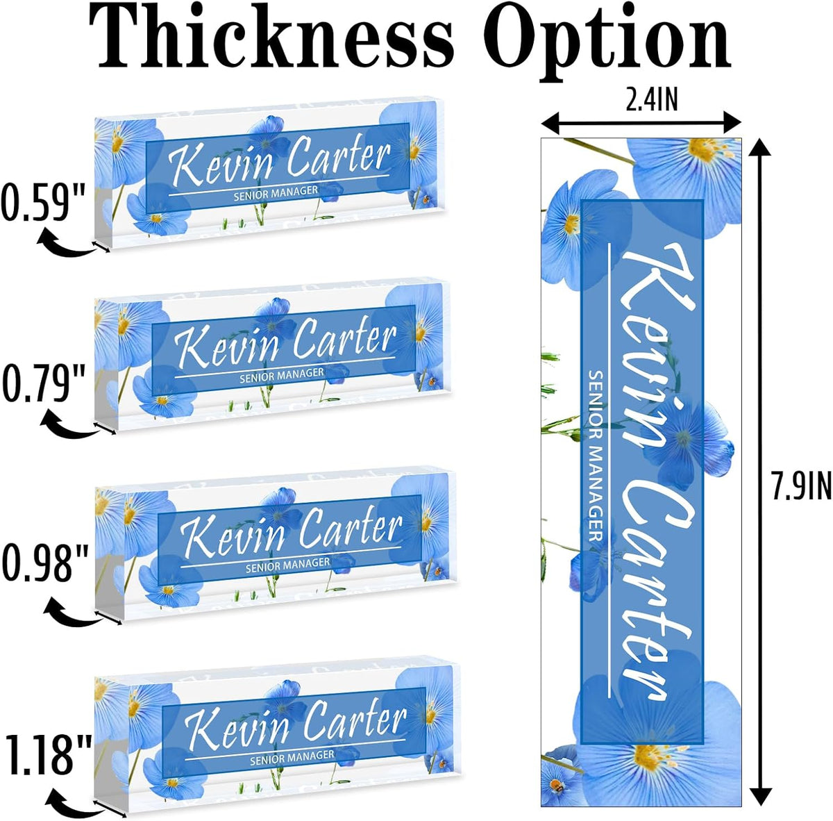 Name Plate for Desk Personalized, Acrylic Desk Decorations, Employee Appreciation Gifts, Custom Office Gifts for Coworkers, Boss, Teacher, Nurse (Blue Flowers)