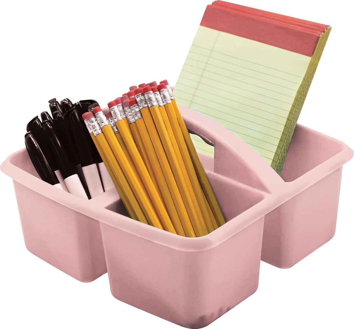 Teacher Created Resources Light Pink Portable Plastic Storage Caddy 6-Pack for Classrooms, Kids Room, and Office Organization, 3 Compartments