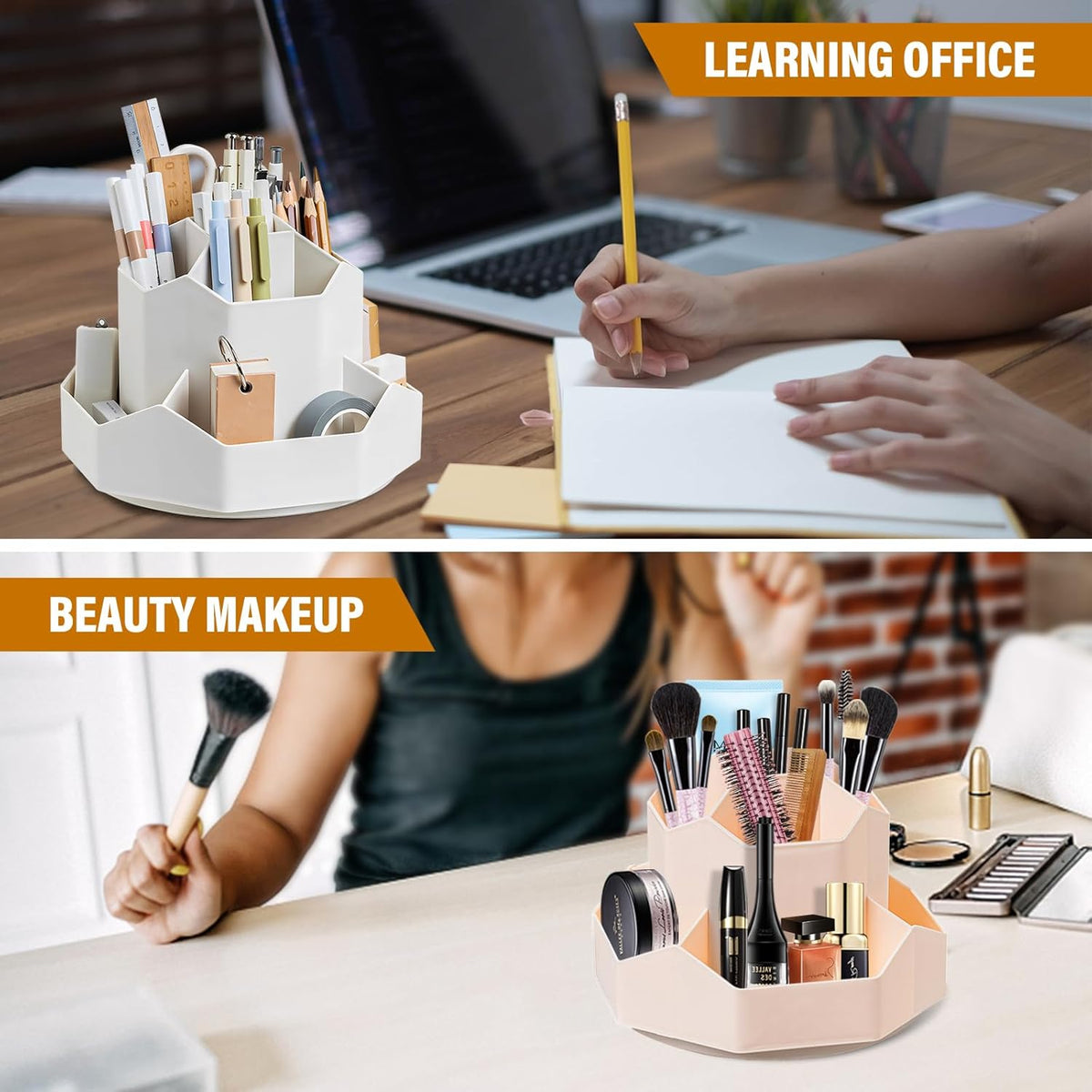 360 Degree Rotation Pen Holder,9 Slots Pencil Holder for Desk,Desk Organizer,Desk Accessories & Workspace Organizers,Apply Office, School, Home（White