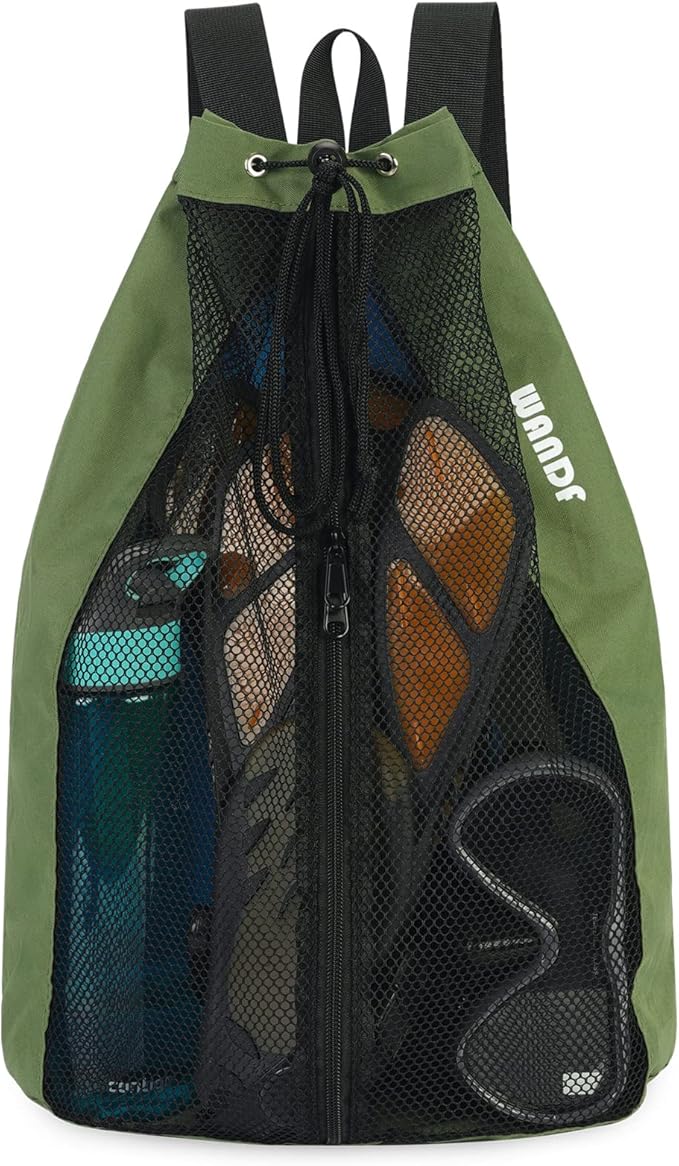 WANDF Swim Bag Mesh Drawstring Backpack Beach Backpack for Swimming, Gym, and Workout Gear
