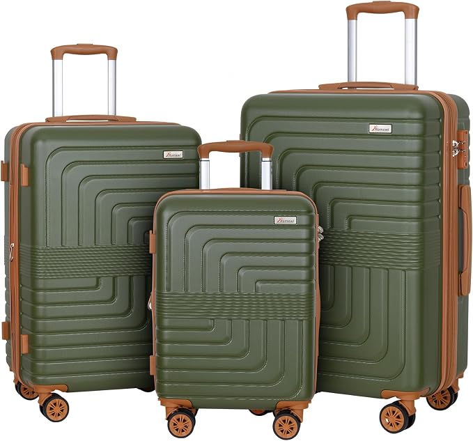 Romswi Luggage Sets 3 Piece Expandable PC+ABS Suitcases, Durable Hardshell