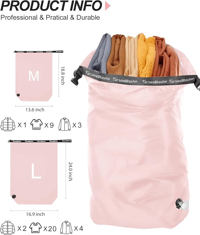 Travel Laundry Bag, Pump Free Vacuum Storage Bag Reusable Compression Dirty