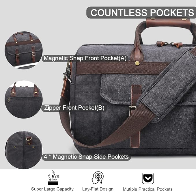 Duffle Bag for Men Waterproof Genuine Leather Canvas Travel Duffel Bags for