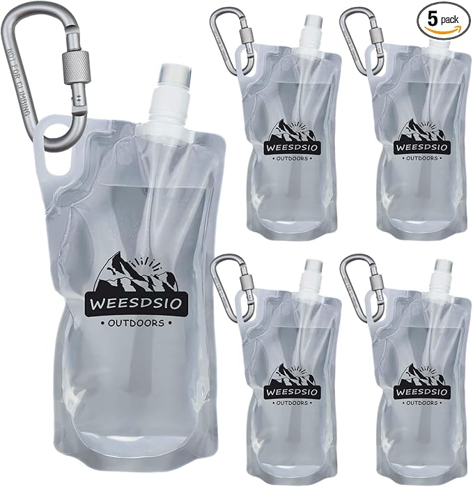 5-Pack 1L Hiking Collapsible Water Bottles