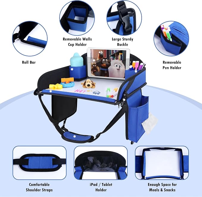 Kids Travel Tray for Car Seat, Toddler Road Trip Essentials