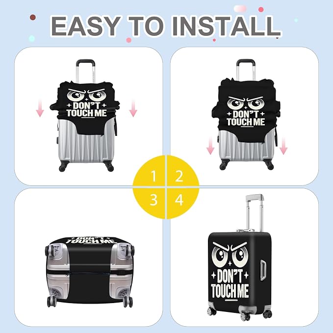 ANNA QUEEN Funny “Don’t Touch Me” Luggage Cover, Bold Black Suitcase Protector
