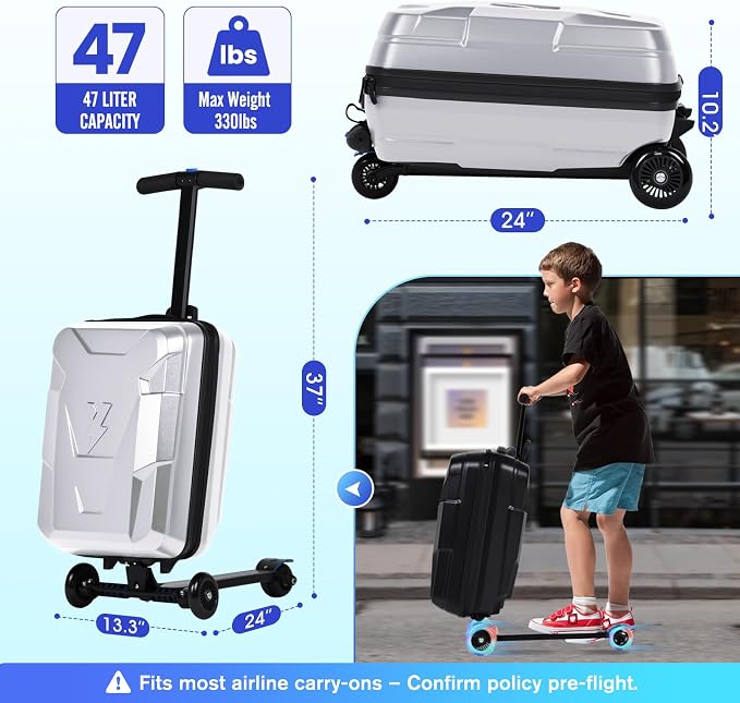 Scooter Suitcase for Kids & Adults, Foldable Carry On Travel Luggage, Hardside