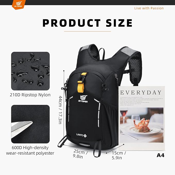 SKYSPER Small Hiking Backpack - 15L Travel Daypack Lightweight Bag Water