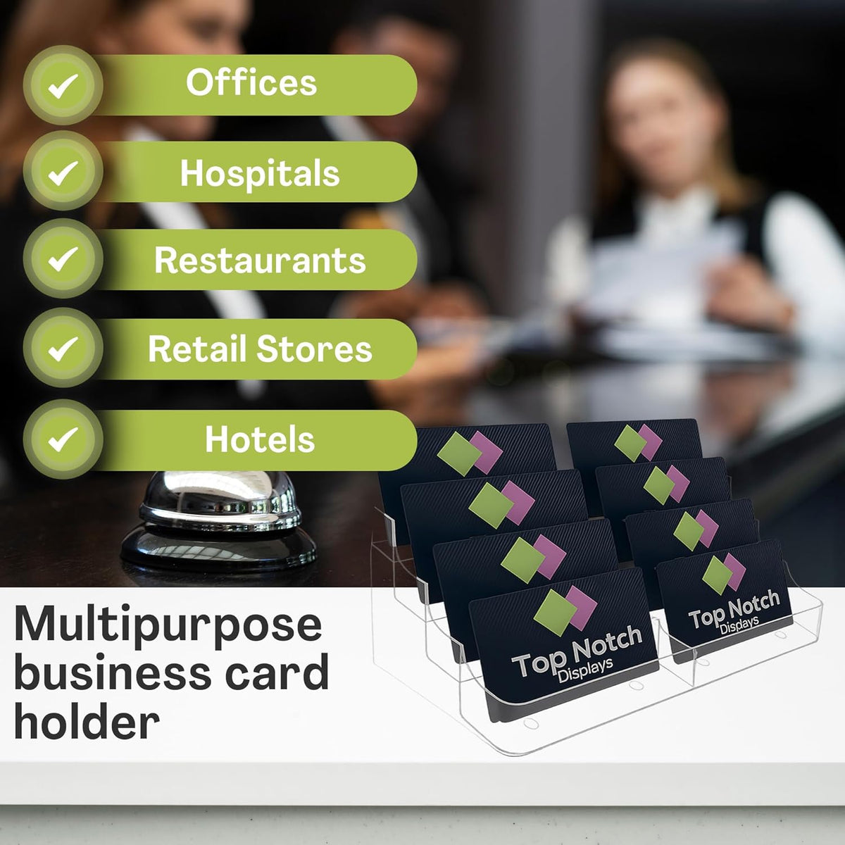 8 Pocket Clear Acrylic Business/Gift Card Holder, Fits standard-sized business cards or gift cards, For Use In Office, Retail, and Hospitality - Pack of 4