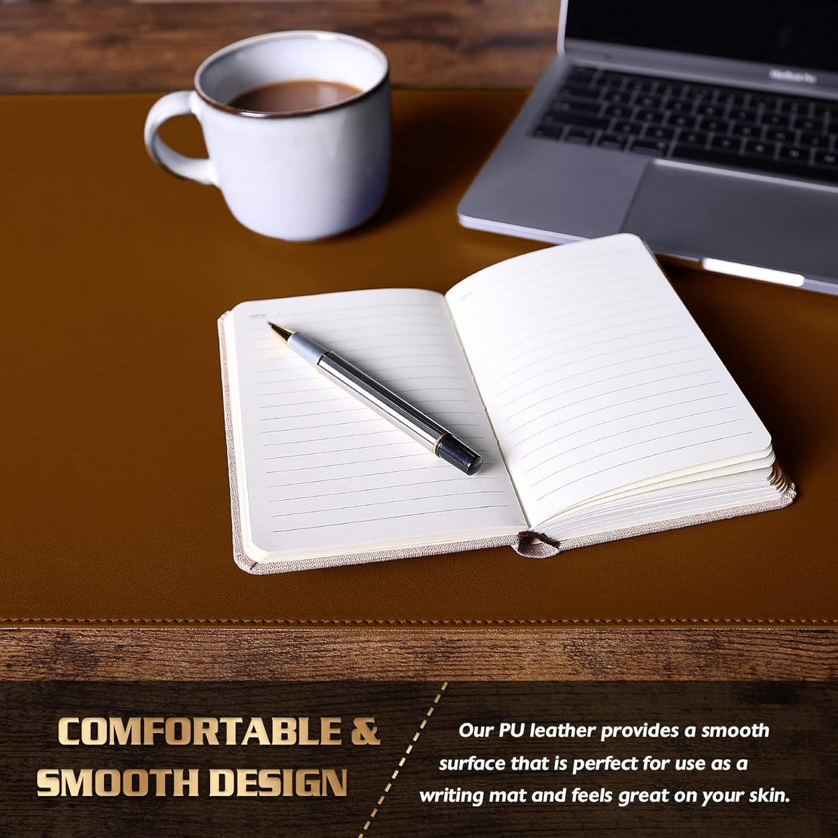 K KNODEL Desk Mat, Blotter, Dual-Sided Office Desk Pad, Waterproof Desk Mat for Desktop, Desk Blotters, PVC Leather Pad Protector (Brown, 23.6" x 13.8")