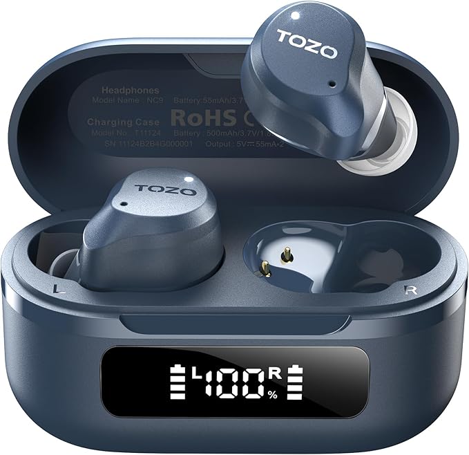 TOZO NC9 Hybrid Active Noise Cancelling Wireless Earbuds, 6 Mics ENC Clear Call