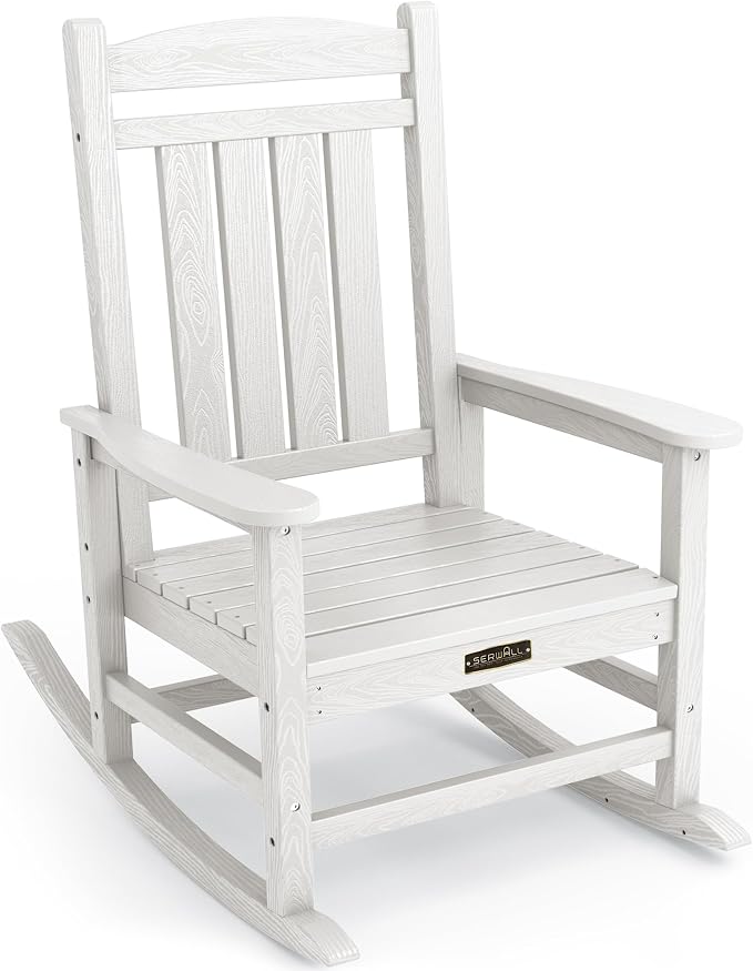 SERWALL Outdoor Rocking Chair, HDPE Patio Rocking Chair All-Weather Porch Rocker
