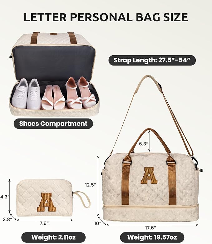 Initial Duffle Travel Bag, Personalized Weekender Bag