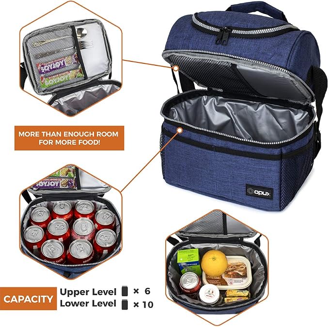 OPUX Lunch Box For Men Women, Insulated Large Lunch Bag Adult Work, Double