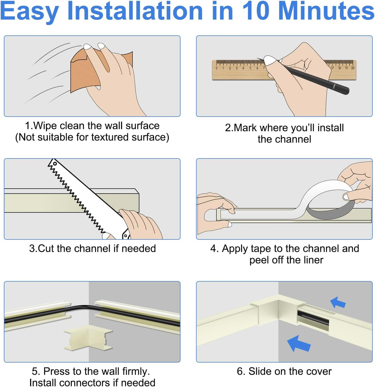 Yecaye 125in Beige Cord Hider, One-Cord Channel Cord Cover on Wall, Cable Management Kit, Wire Covers for Cords, W0.59in H0.4in, Beige