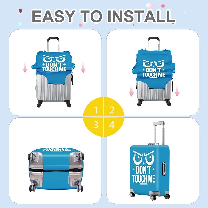 ANNA QUEEN Funny “Don’t Touch Me” Luggage Cover, Bold Blue Suitcase Protector