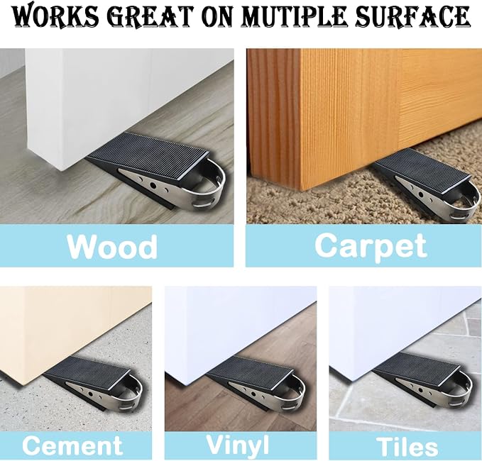 Shackcom Door Stopper, 2 Pack Black Heavy Duty Wedge That Holds Doors Firmly