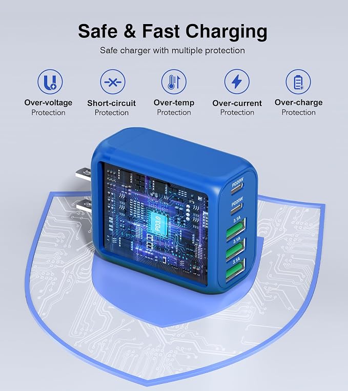 50W USB C Wall Charger Block, 5-Port C Charger Fast Charging Block PD Power