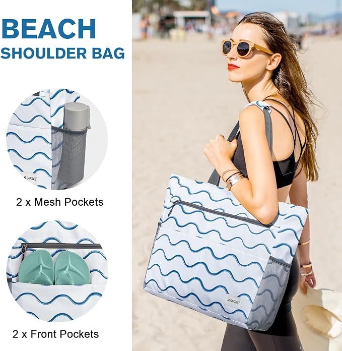 G4Free Beach Bag, Waterproof Sandproof Beach Tote Bag, Large Capacity Foldable