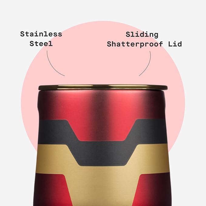 Corkcicle Stemless Insulated Wine Glass Tumbler - Beverages Cold 6 Hours & Hot 3 Hours - Stainless Steel - Easy-Grip - Summer Drinkware Gift - Keeps Drinks Ice - 12 oz - Captain Marvel