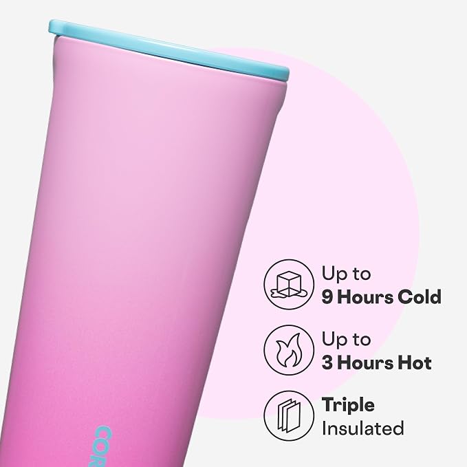 Corkcicle Classic Tumbler - Keeps Drinks Cold 9 Plus Hours - Triple Insulated Stainless Steel Drink Tumbler - Sliding Lid - Summer Drinkware Gift - Keeps Drinks Ice Cold - 24 oz - Pink Pop