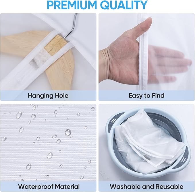 BALEINE 40'' Translucent Garment Bags, 12 Packs PEVA Dress Bag
