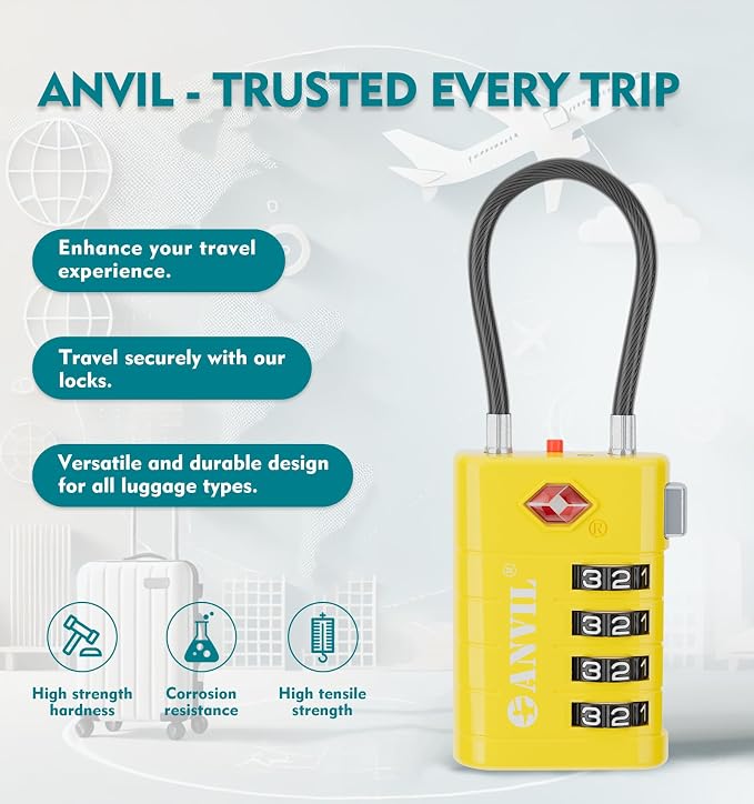 ANVIL 4 Digit Luggage Locks, TSA Locks