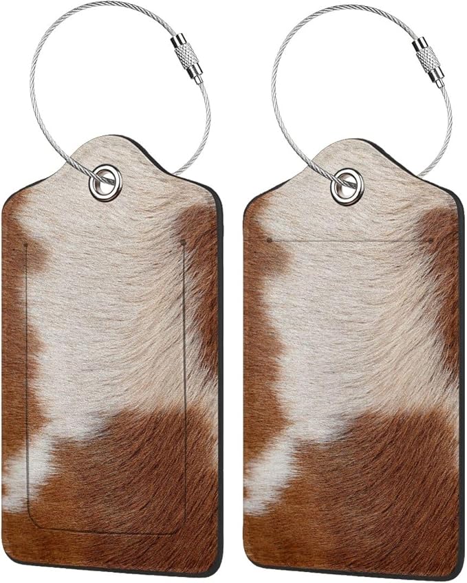 2 Pcs Funny Brown Cowhide Pattern Luggage Tag